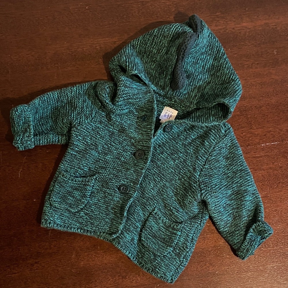 Baby Gap green and navy baby dinosaur knit sweater sz 0-3 mos